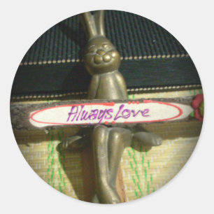 Pegatina Redonda Arte de conejo de diseño impreso siempre con amor