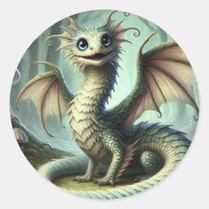 Pegatina Redonda Arte de criatura de fantasía linda Dragon Jabberwo