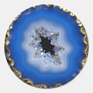 Pegatina Redonda Arte de Cristal de Filo de Oro Geoda de Ágata Azul