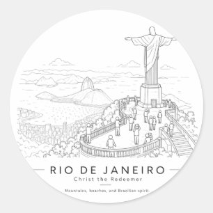 Pegatina Redonda Arte de Cristo Redentor de Río de Janeiro