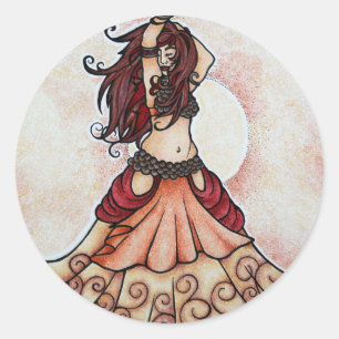 Pegatina Redonda Arte de danza del vientre de brasa