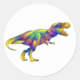 Pegatina Redonda Arte de dinosaurio T Rex psicodélico colorido corr