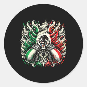 Pegatina Redonda Arte de diseño de guantes de piano de boxeo mexica
