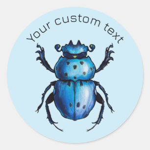 Pegatina Redonda Arte de escarabajo azul - Entomología de los amant