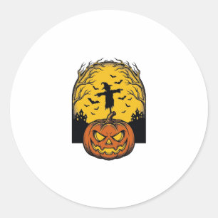 Pegatina Redonda Arte de Espantapájaros de Luna de Calabaza de Hall