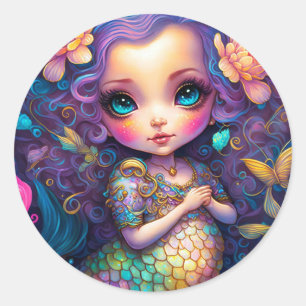 Pegatina Redonda Arte de fantasía con sirena