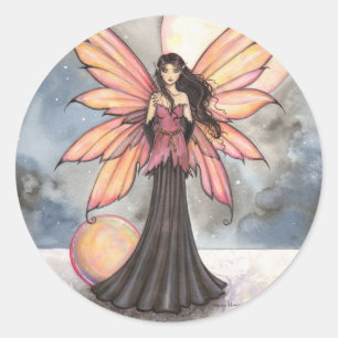Pegatina Redonda Arte de fantasía de hada y luna