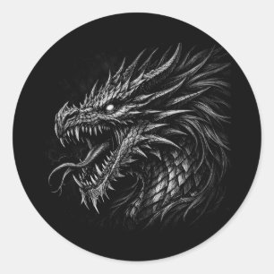 Pegatina Redonda Arte de fantasía medieval grunge estilo dragón