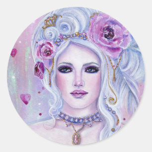 Pegatina Redonda Arte de fantasía valentina de Rococo por Renee Lav