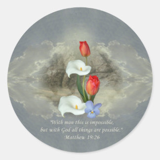 Pegatina Redonda Arte de fe cristiana ~ Mateo 19:26