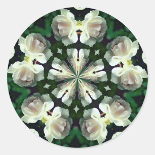 Pegatina Redonda Arte de Flor Abstracta Rosa Blanca