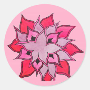 Pegatina Redonda Arte de flores rosadas y púrpuras