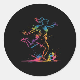 Pegatina Redonda Arte de fútbol de niña neon colorido Diseño de sal