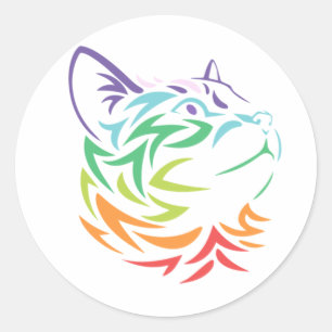 Pegatina Redonda Arte de gato en arco iris