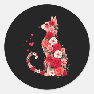 Pegatina Redonda Arte de gato floral lindo para dueños de gatos y S