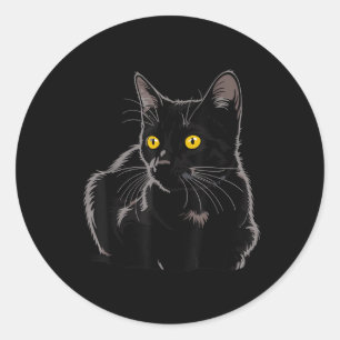 Pegatina Redonda Arte de gato negro gráfico con ojos amarillos Cool