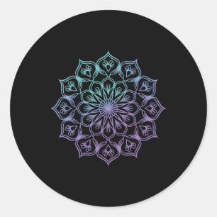 Pegatina Redonda Arte de geometría fractal sagrada mandala acuarela