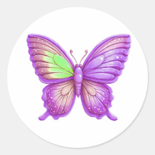 Pegatina Redonda Arte de globo de mariposa morada vibrante
