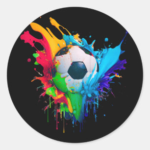 Pegatina Redonda Arte de Gol de Fútbol Ll Salpicadura Colorida Amor