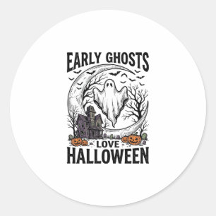 Pegatina Redonda Arte de grabado de fantasmas embrujados de Hallowe