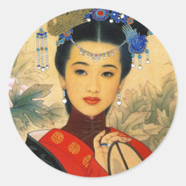 Pegatina Redonda Arte de Guo Jin, joven y hermoso príncipe chino de