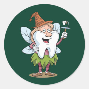 Pegatina Redonda Arte de hadas de dientes mágicos