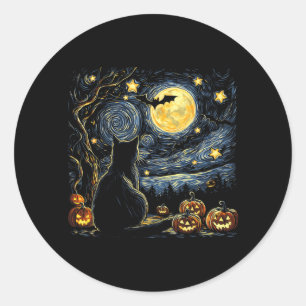 Pegatina Redonda Arte de Halloween estrellado Noche Arte Pintura Ne
