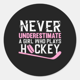 Pegatina Redonda Arte De Hockey Divertido Para Chicas Jugadora De H