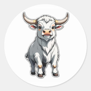 Pegatina Redonda Arte de Ilustracion de Personalizado de toros blan