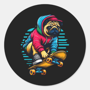 Pegatina Redonda Arte de ilustración de skateboarding para dueños d