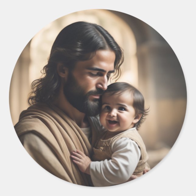 Pegatina Redonda arte de Jesús (Anverso)