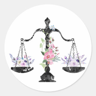 Pegatina Redonda Arte de la Balanza de la Justicia