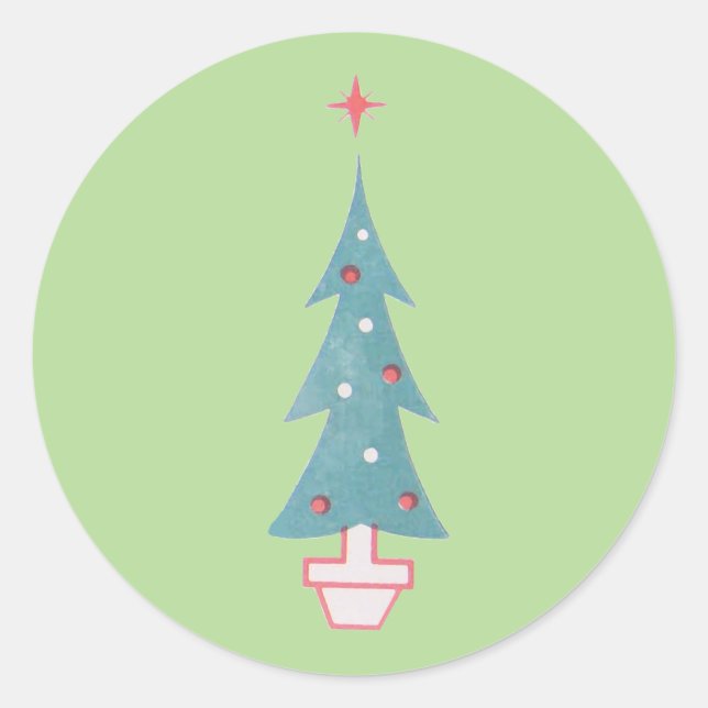 Pegatina Redonda Arte de la época navideña de 1950 (Anverso)