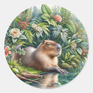 Pegatina Redonda Arte de la jungla de Capybara