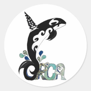 Pegatina Redonda Arte de la Libertad de las Orcas
