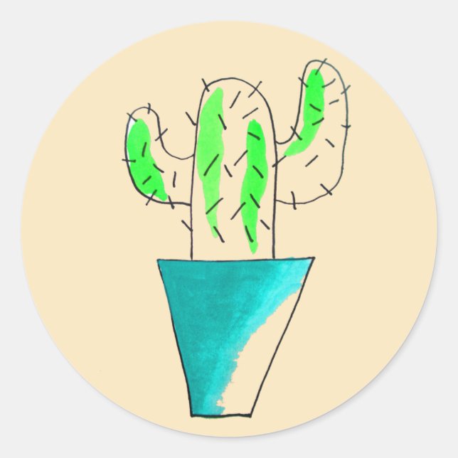 Pegatina Redonda Arte de la planta de cactus mexicana (Anverso)