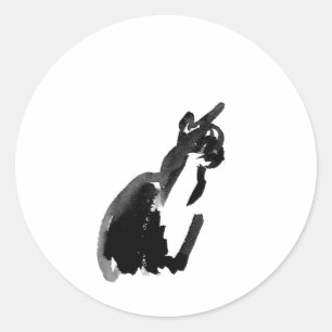 Pegatina Redonda Arte de lavado de pincel de tinta de gato 