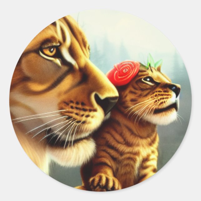 Pegatina Redonda Arte de león (Anverso)