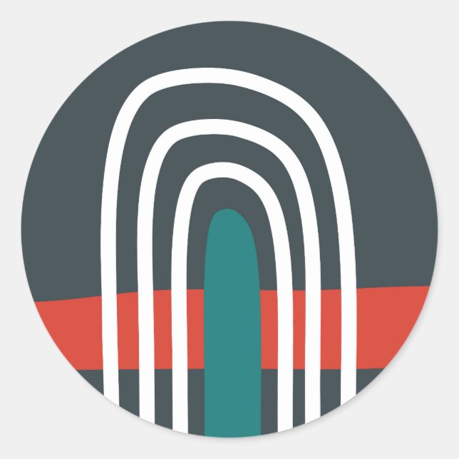 Pegatina Redonda Arte de línea arcoiris, diseño abstracto de boho (Anverso)