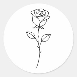 Pegatina Redonda Arte de línea botánica de rosa minimalista