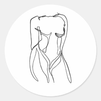 Pegatina Redonda arte de línea cuerpo de mujeres blancas y negras m