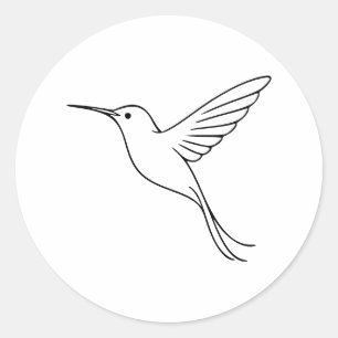 Pegatina Redonda Arte de línea de colibrí minimalista en vuelo