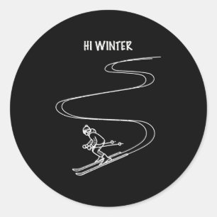 Pegatina Redonda Arte de línea de esquí de vacaciones de invierno N