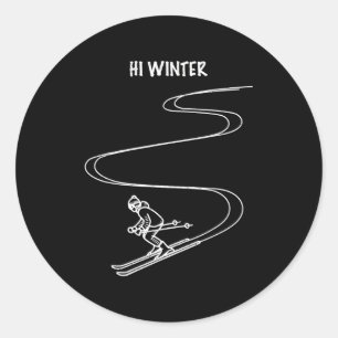 Pegatina Redonda arte de línea de esquí de vacaciones de invierno n