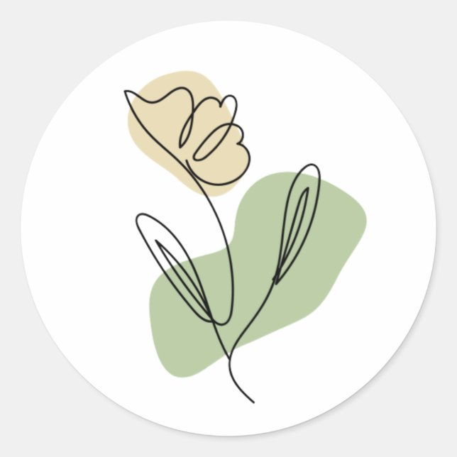 Pegatina Redonda Arte de línea de flores (Anverso)