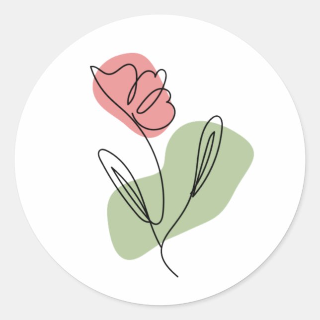 Pegatina Redonda Arte de línea de flores (Anverso)
