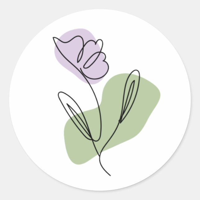 Pegatina Redonda Arte de línea de flores (Anverso)