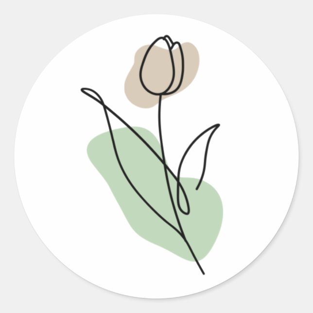 Pegatina Redonda Arte de línea de flores (Anverso)