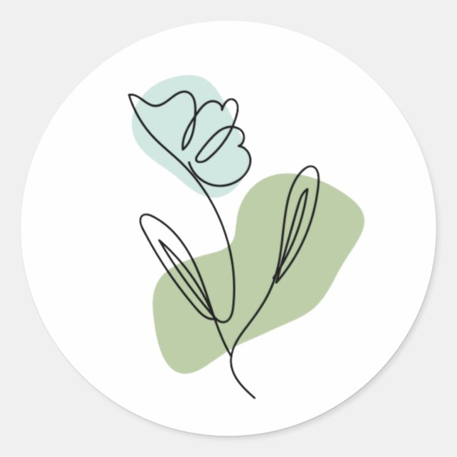Pegatina Redonda Arte de línea de flores (Anverso)