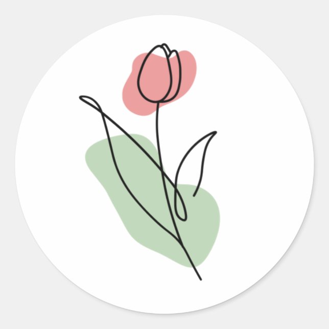 Pegatina Redonda Arte de línea de flores (Anverso)